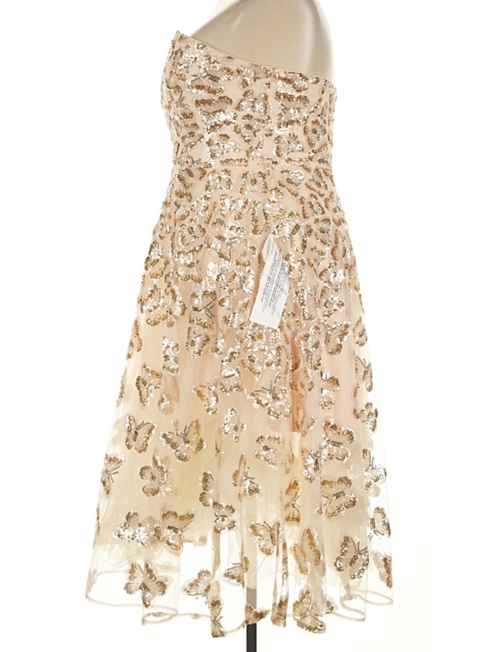 DRESS THE POPULATION•Sequin gold butterfly tulle strapless dress - Picture 2 of 7